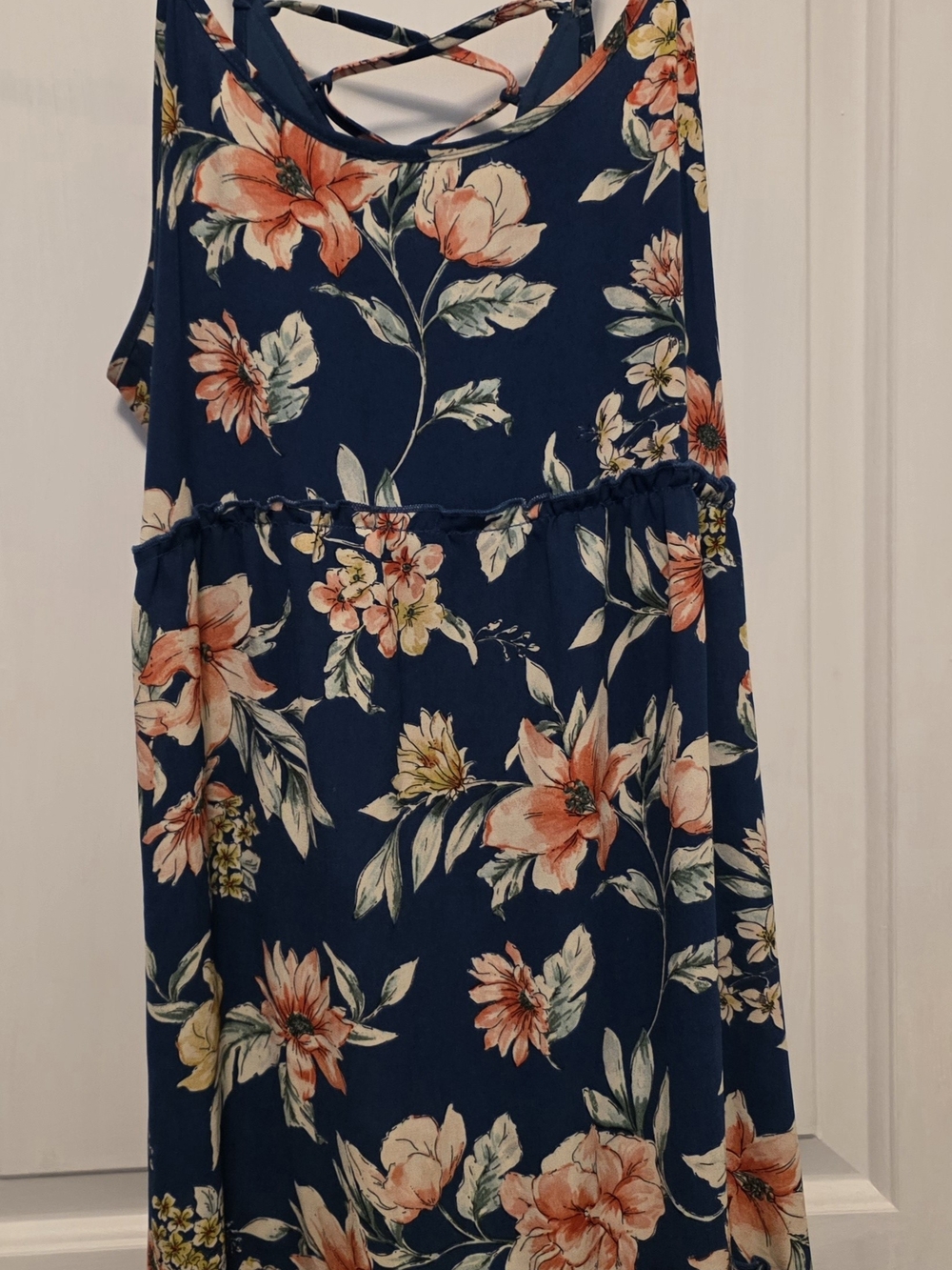 Xhilaration Navy Floral Midi Dress with Crisscross Back